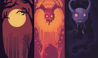 Abstract Monster Backgrounds Vector Set with Eerie Minimalist Style