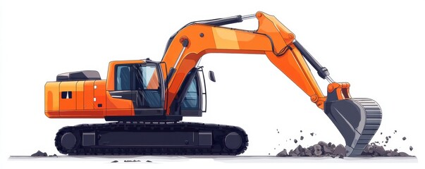 Illustration of a modern orange excavator on a clear white background