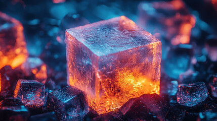 Futuristic view of glowing salt crystals in abstract patterns under UV light reveals intricate details and vibrant colors in ultra-high definition