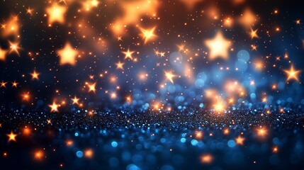 Fototapeta premium Golden stars on a blue background. Beautiful sky with clouds. A night with stars and a blue sky. Yellow stars against a blue lifestyle backdrop.