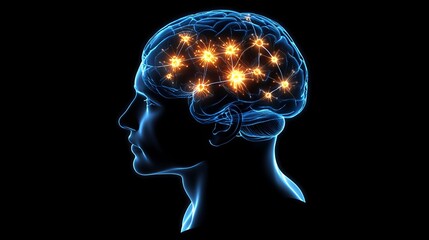 Obraz premium Human head with illuminated brain exploring neurology, neuroscience, and ai innovations
