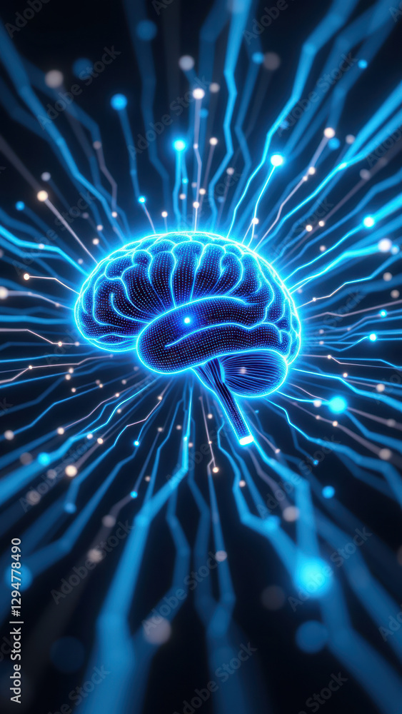 Aufkleber a dynamic illustration representing artificial general intelligence with a human brain at its core, 