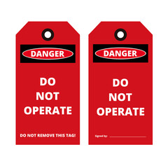 Red danger do not operate labels on a white background