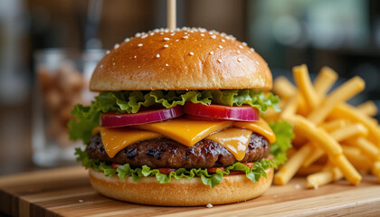 hamburger on a wooden background