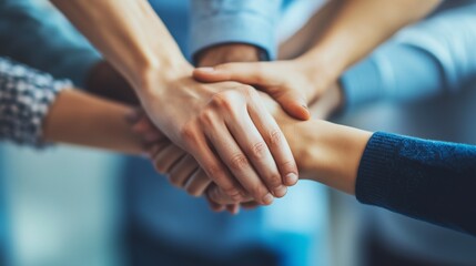 Hands of business people holding each other. A support group of people working together. People handing out business cards. Businesspeople clasping each other's hands lifestyle.