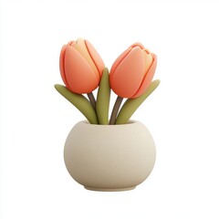 Obraz premium In a joyful 3D illustration for Happy Spring, a pot of bright orange flowers with green leaves forms a cheerful scene