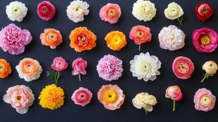 Colorful flowers arrangement on dark background, floral display, aesthetic composition, stock photo