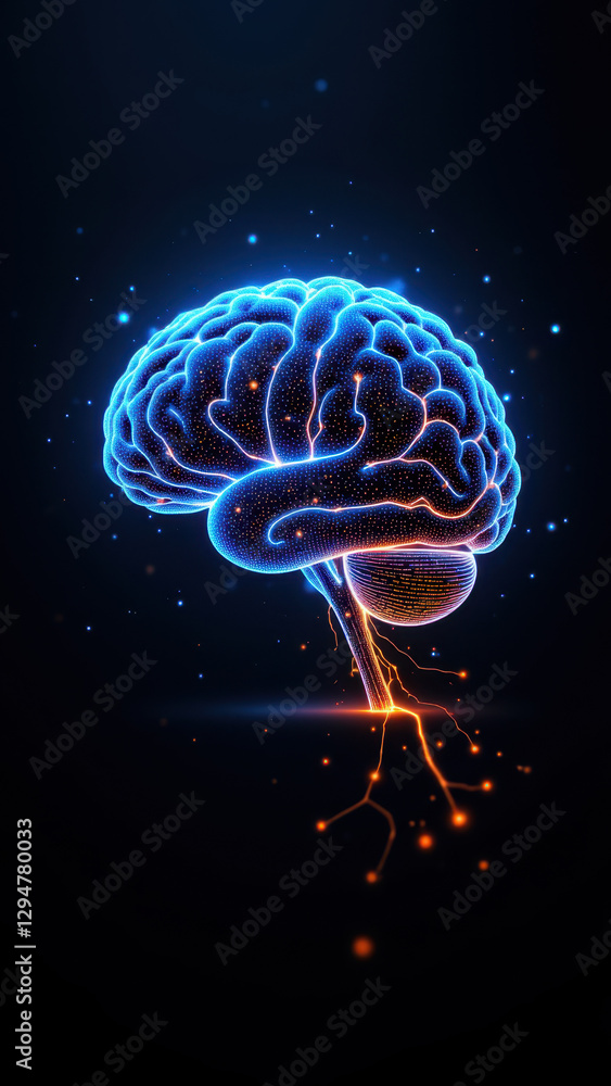 Poster illustration of an artificial general intelligence ai brain with neural connections.