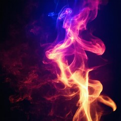 Fototapeta premium glowing abstract smoke trails in vivid neon colors flow through darkness