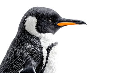 Naklejka premium Realistic Illustration - Penguin Portrait, Black Background, Orange Beak, Detailed Feathers