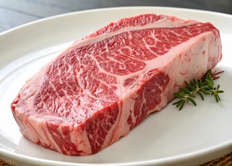 A photo of a  Wagyu beef and plated dish featuring fresh 