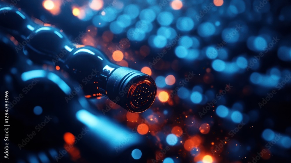 Poster futuristic tech device close-up in vibrant bokeh