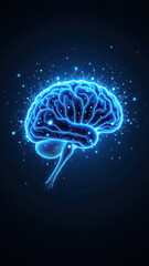 Brain with digital elements representing artificial general intelligence and futuristic concepts.