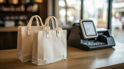 Stylish Bags Near POS Terminal in Soft Lighting