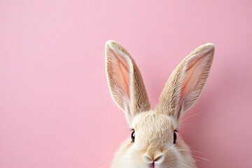 Obraz premium Easter bunny ears peek over soft pink background for festive celebration. Generative AI