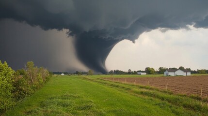 Imminent Tornado Approaching Rural Landscape