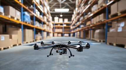 Innovative drones navigate a smart warehouse for advanced logistics and efficient inventory management