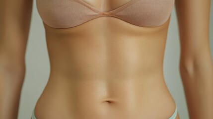 Naklejka premium Woman's torso in beige bikini top