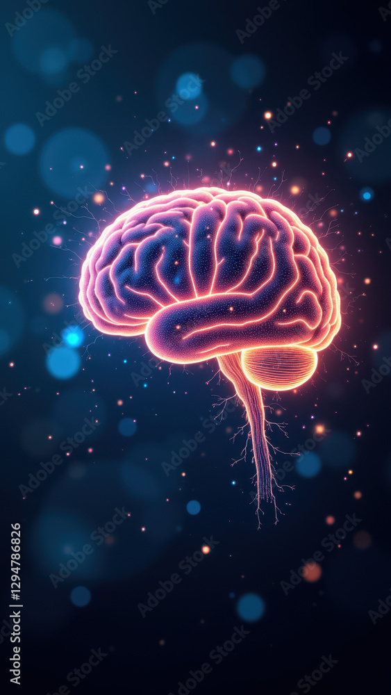 Aufkleber a vivid illustration of a human brain with cosmic elements and sparks emanating from it, symbolizing