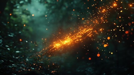 Magical forest glow: enchanting golden light in a mystical woodland