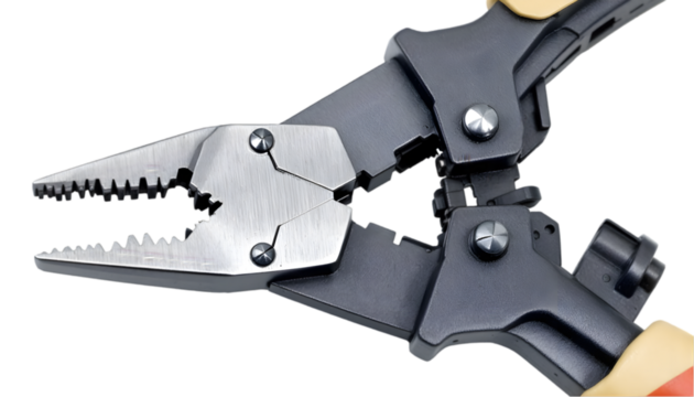 Photo Close-Up of Wire Stripper Tool Jaws, Teeth, Metal, Grip, Handle