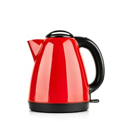 Vibrant Red Electric Kettle on White Background for Kitchen Use, Bedroom Accessories Concept.