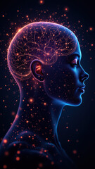 A stunning visualization of artificial general intelligence with a human head at its core.