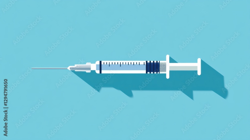 Poster Syringe on a turquoise background with a shadow highlighting its structure and design. Generative AI