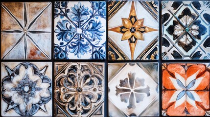 Colorful ornate ceramic tiles wall decor
