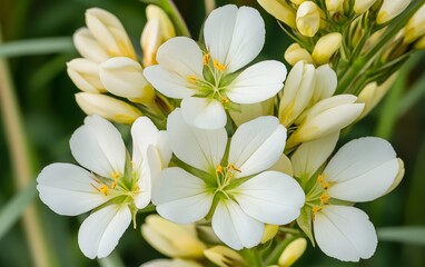 Fototapeta premium Closeup of Delicate White Flowers Blooming in Nature