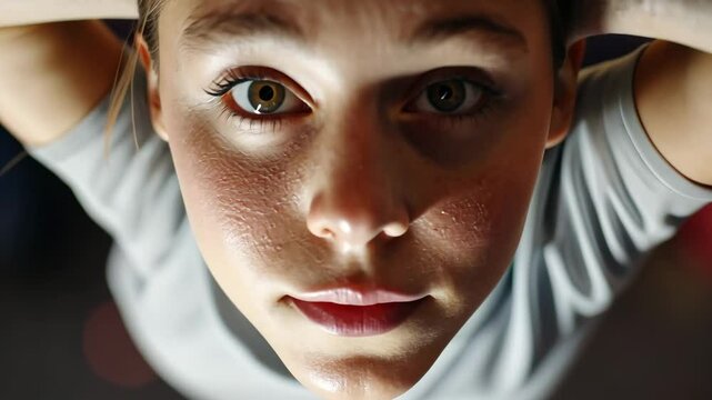 Close-up of a gymnast performing on uneven bars in action