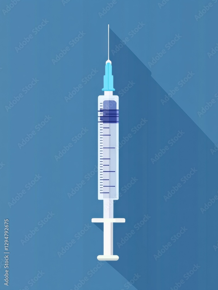 Aufkleber Syringe with measurement markings displayed against a solid blue background for medical and health contexts. Generative AI