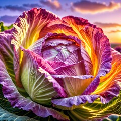 A large purple and yellow flower with a green stem
