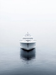 White luxury yacht on White color Sea and white sky, minimalism style