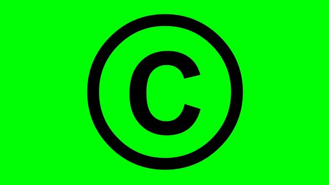 video animation drawing black copyright symbol, on a green chroma key background