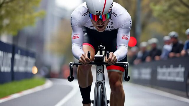 Cyclist Navigating Sharp Turn During Competitive Race