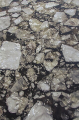 Melting ice in river close-up, broken ice, design and art