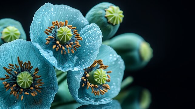 Green Poppy Seeds with Reflection on Black Background