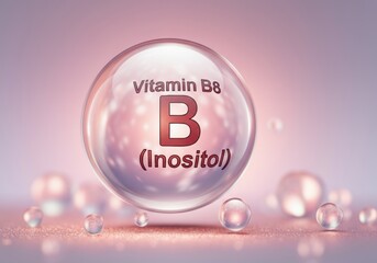 Vitamin B8 (Inositol) encapsulated in a glossy bubble with soft pink background