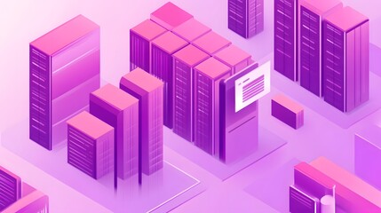 Vibrant futuristic cityscape showcasing towering skyscrapers with purple hues and digital elements