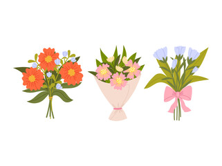 Vector set of flower bouquets in flat style isolated on white background