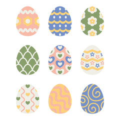 Vector set of decorated Easter eggs. Holiday decorations isolated on white background