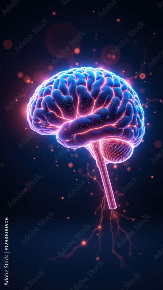 Poster an artistic depiction of an artificial brain with fiery elements radiating from its core, representi