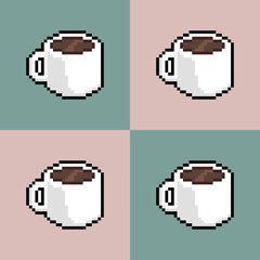 Pixel art coffee mug moss green & dusty pink tile seamless pattern