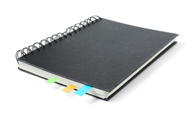 Notebook with colorful tabs isolated on white