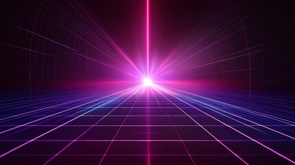 Abstract Pink Purple Blue Grid Light Rays Background