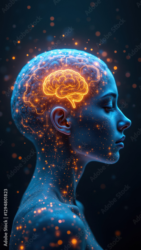 Poster the image depicts a representation of artificial general intelligence with an emphasis on human-like