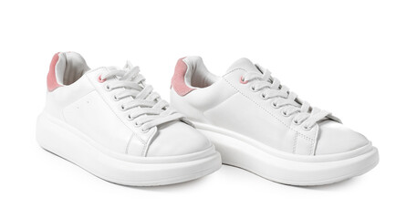 Pair of stylish sneakers isolated on white. Sportive shoes
