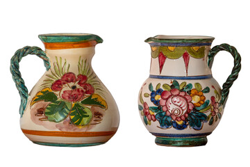 Painted ceramic jug isolated on white background