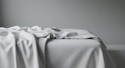 Minimalist Gray and White Bedroom Interior: Calm Modern Design with Linen Sheets and Dark Throw